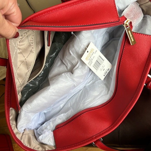 Michael Kors Jet Set Travel Large Shoulder Tote Leather Flame - Picture 9 of 15